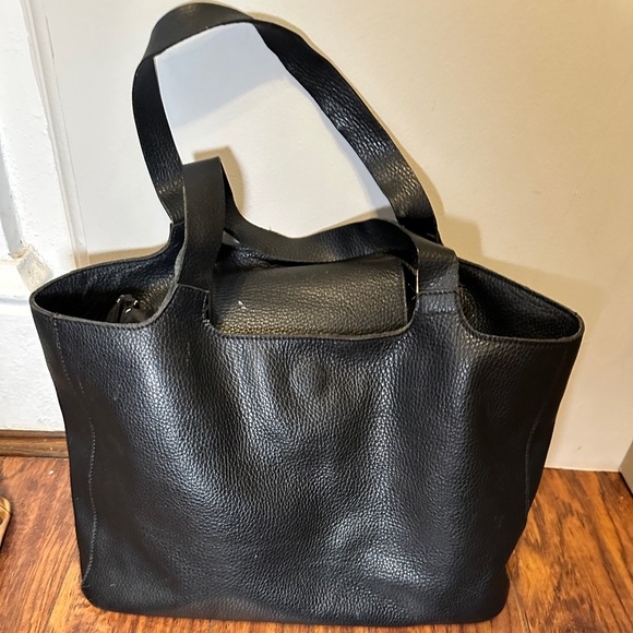 FALOR Leather Large Vintage Black pebbled leather FALOR Italy Hobo Bag nice! - Picture 11 of 11